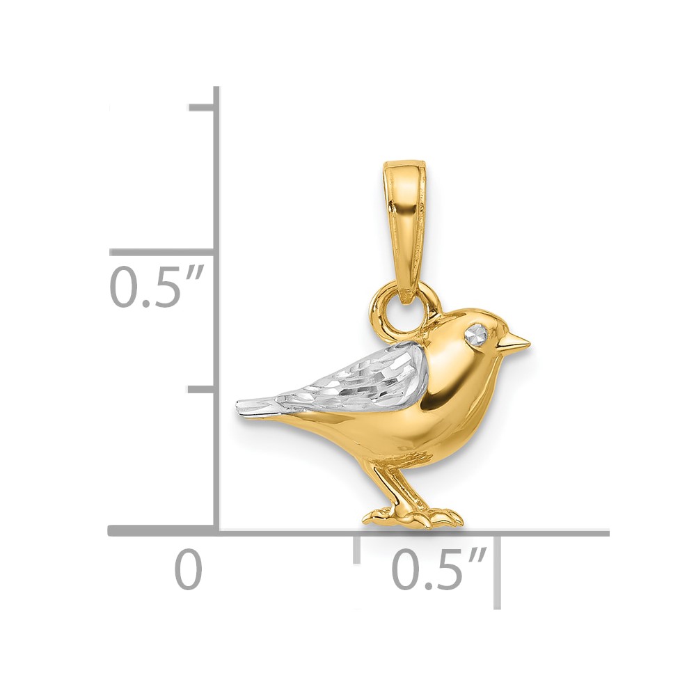 14K and White Rhodium D/C 3D Bird Pendant (C4898)