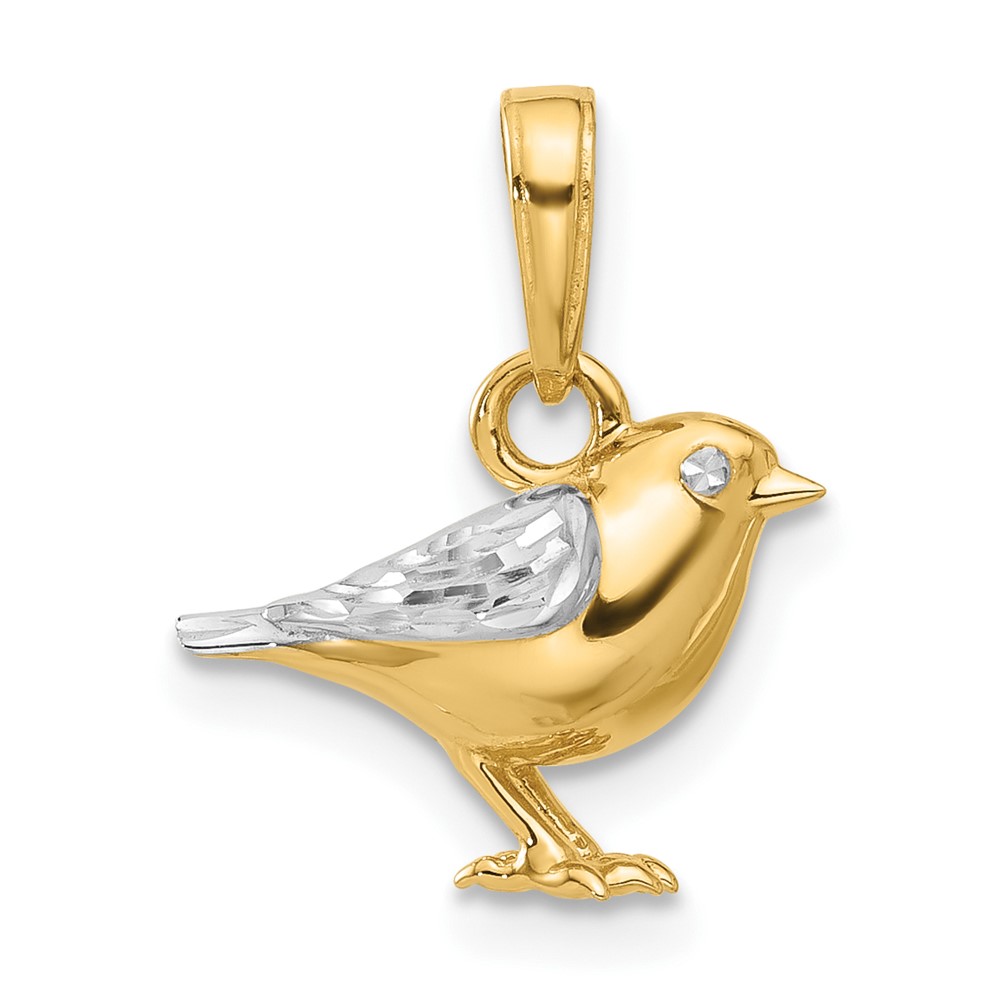 14K and White Rhodium D/C 3D Bird Pendant (C4898)