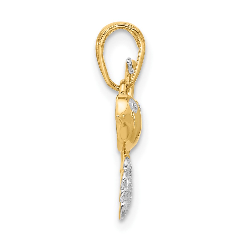 14K and White Rhodium D/C Bird on Branch Pendant (C4899)