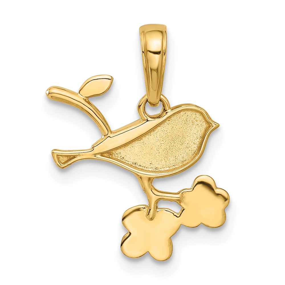 14K and White Rhodium D/C Bird on Branch Pendant (C4899)
