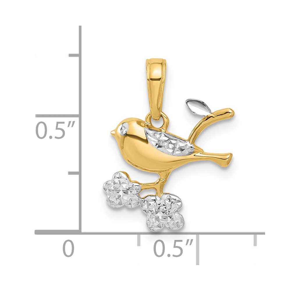 14K and White Rhodium D/C Bird on Branch Pendant (C4899)