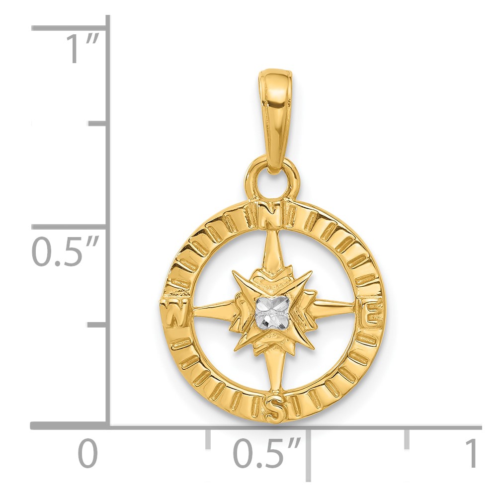 14k and White Rhodium D/C Compass Pendant (C4922)