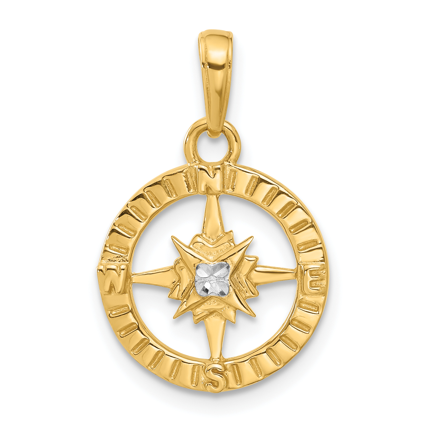 14k and White Rhodium D/C Compass Pendant (C4922)