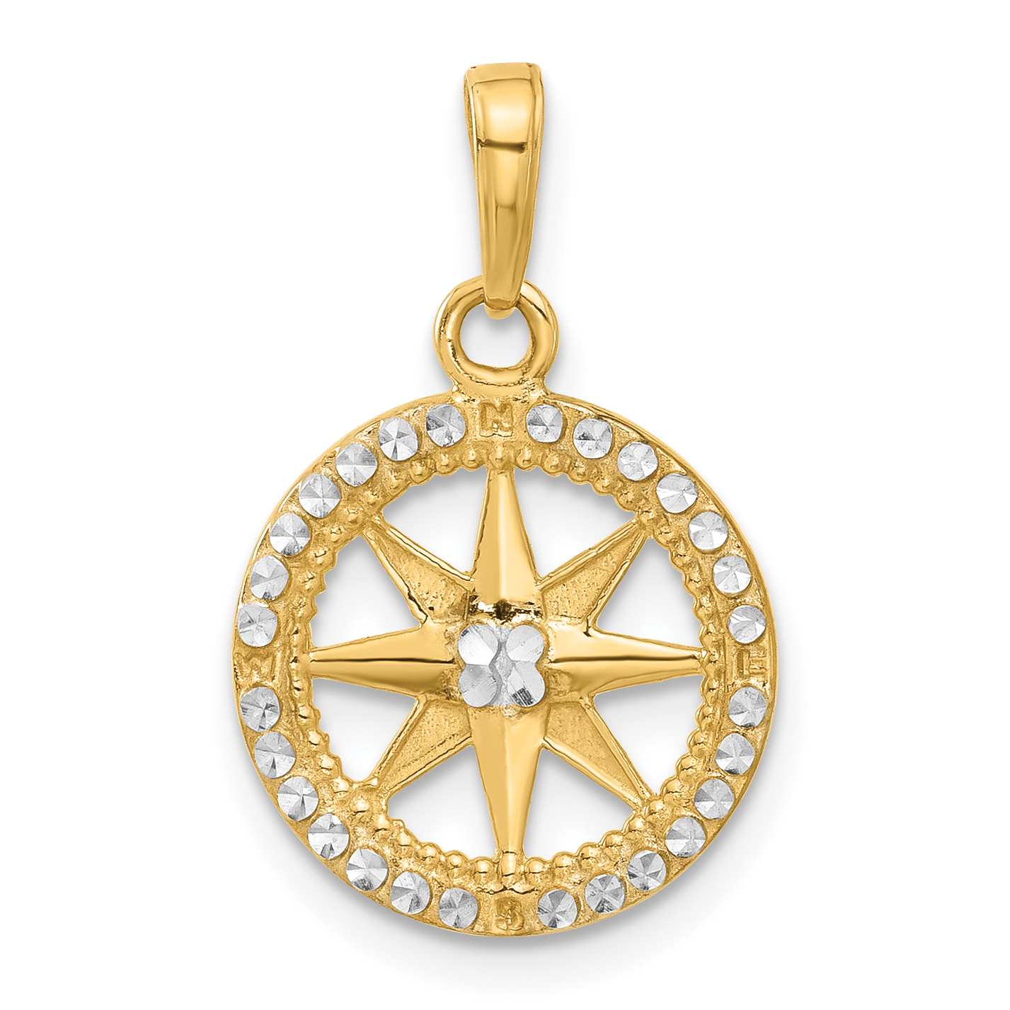 14k and White Rhodium D/C Compass Pendant (C4923)