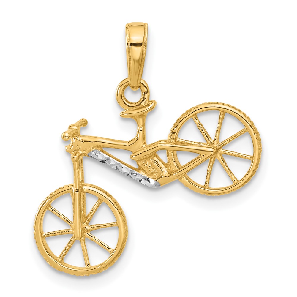 14k and White Rhodium D/C 3D Bicycle Pendant (C4926)