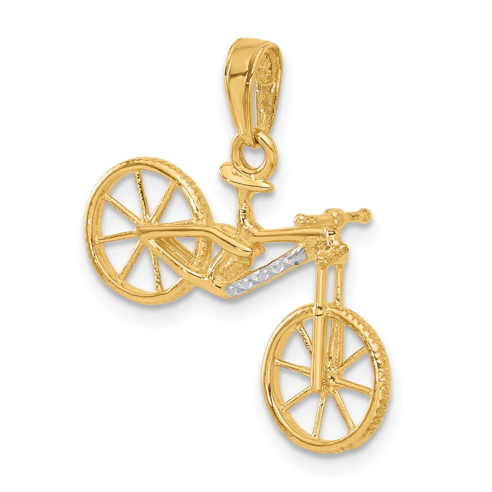 14k and White Rhodium D/C 3D Bicycle Pendant (C4926)