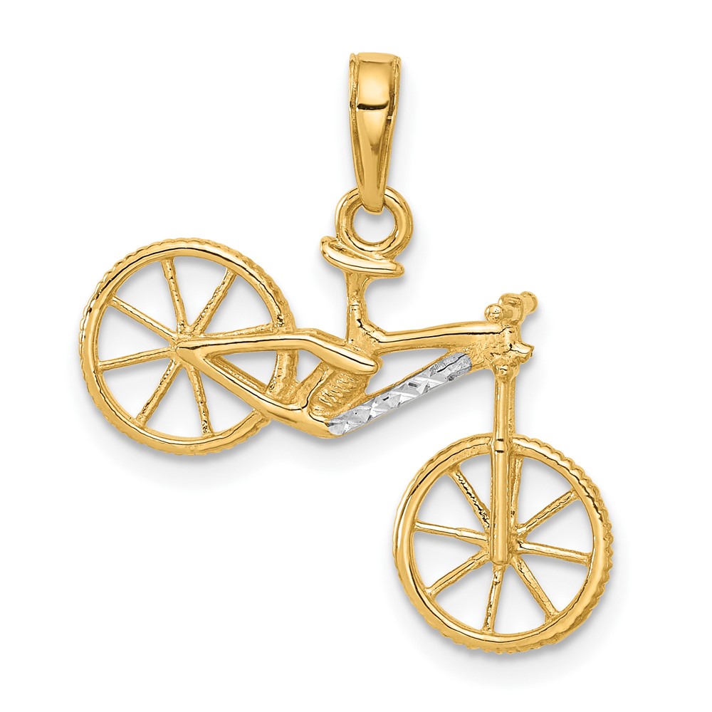 14k and White Rhodium D/C 3D Bicycle Pendant (C4926)