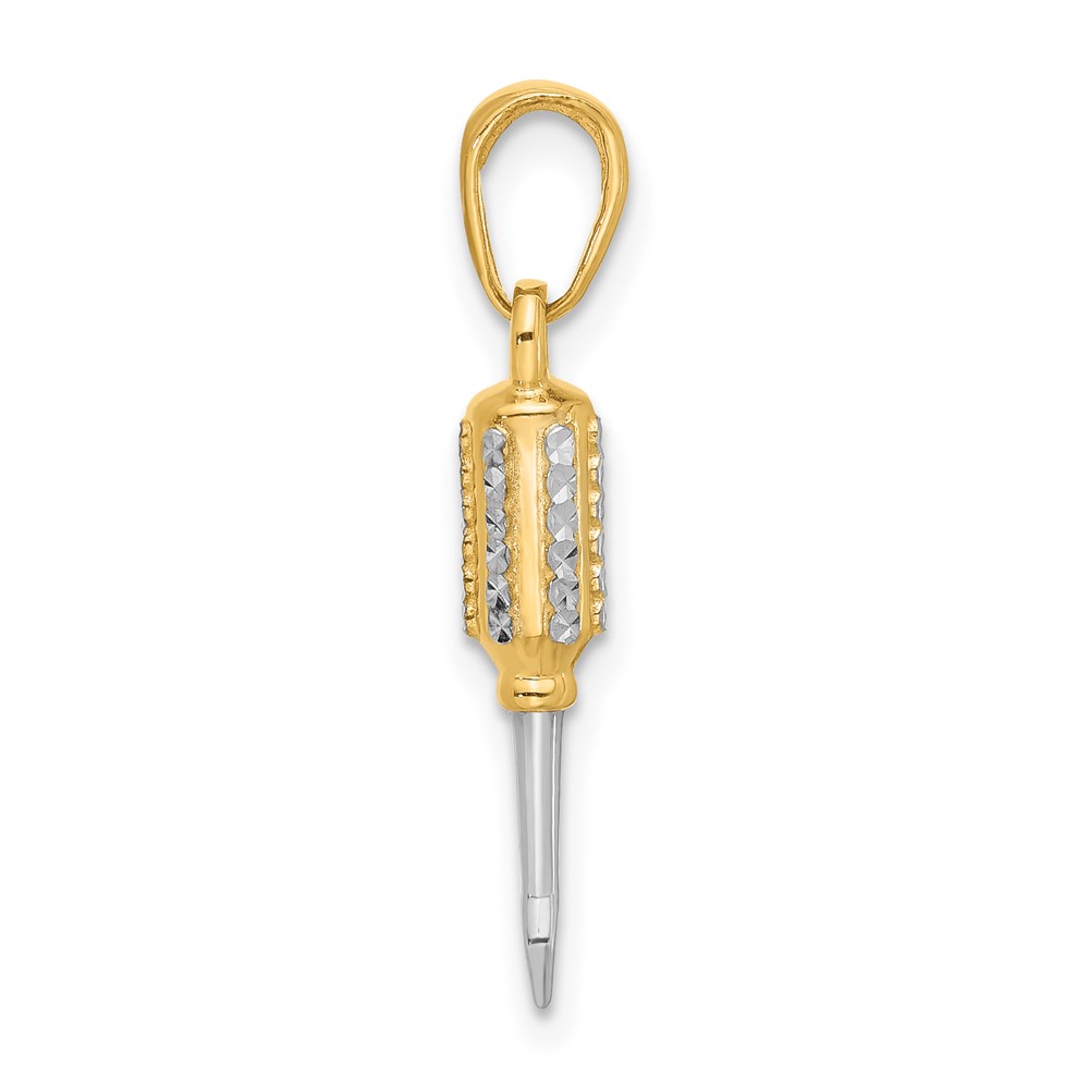 14K and White Rhodium D/C 3D Flathead Screwdriver Pendant (C4928)