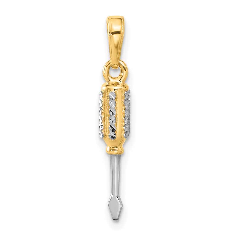 14K and White Rhodium D/C 3D Flathead Screwdriver Pendant (C4928)