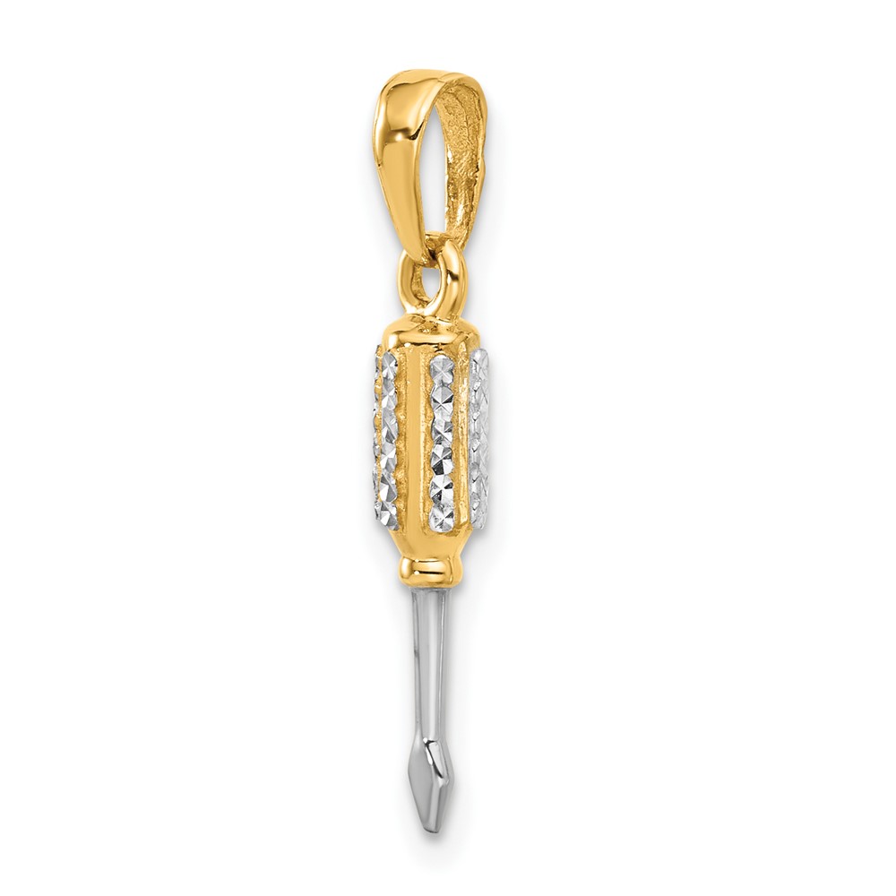 14K and White Rhodium D/C 3D Flathead Screwdriver Pendant (C4928)