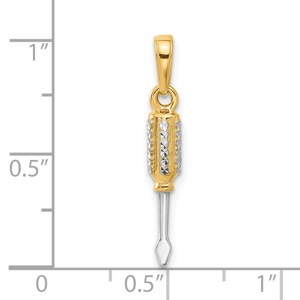 14K and White Rhodium D/C 3D Flathead Screwdriver Pendant (C4928)
