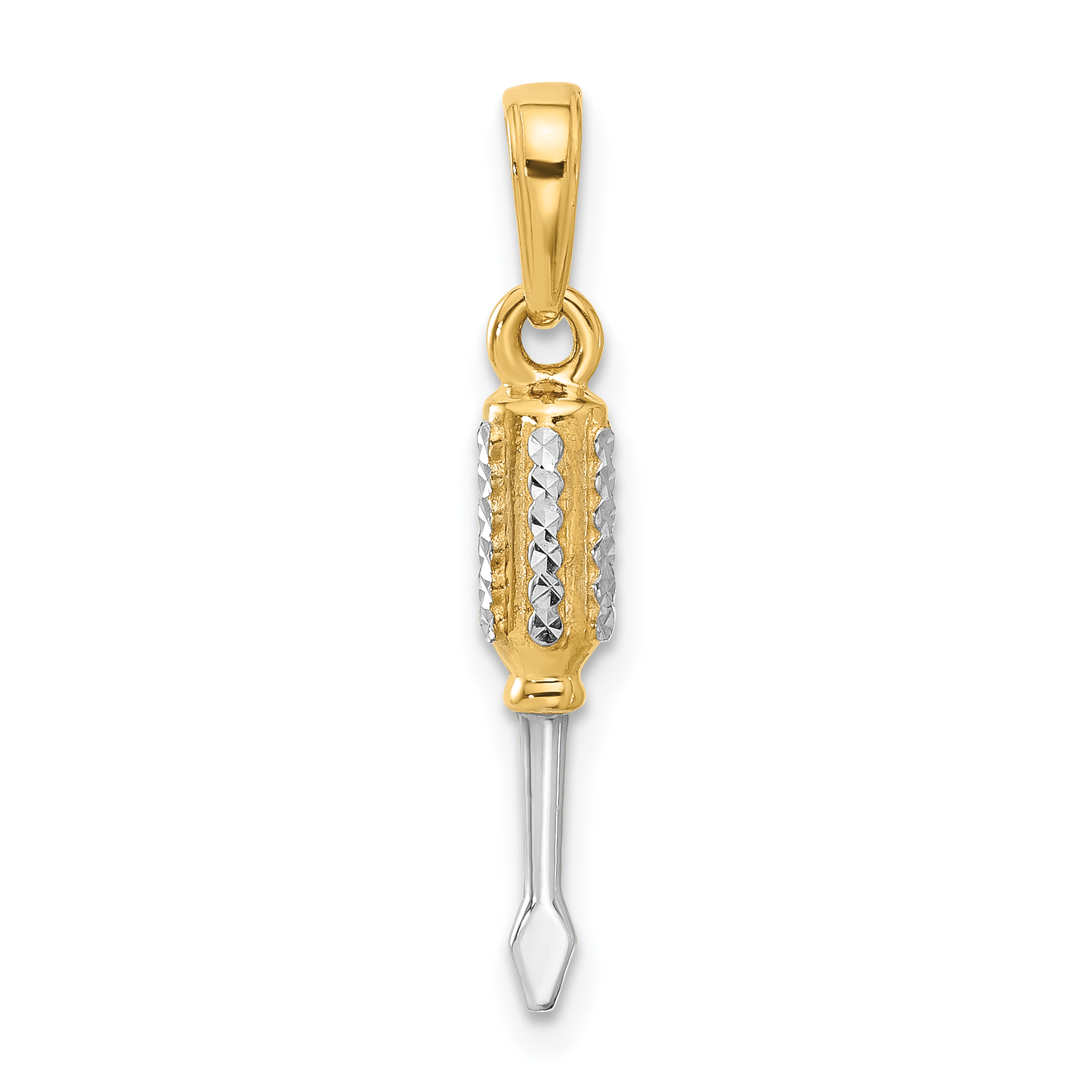 14K and White Rhodium D/C 3D Flathead Screwdriver Pendant (C4928)