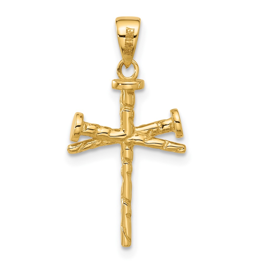 14K Polished and Textured Nails Cross Pendant (C4949)