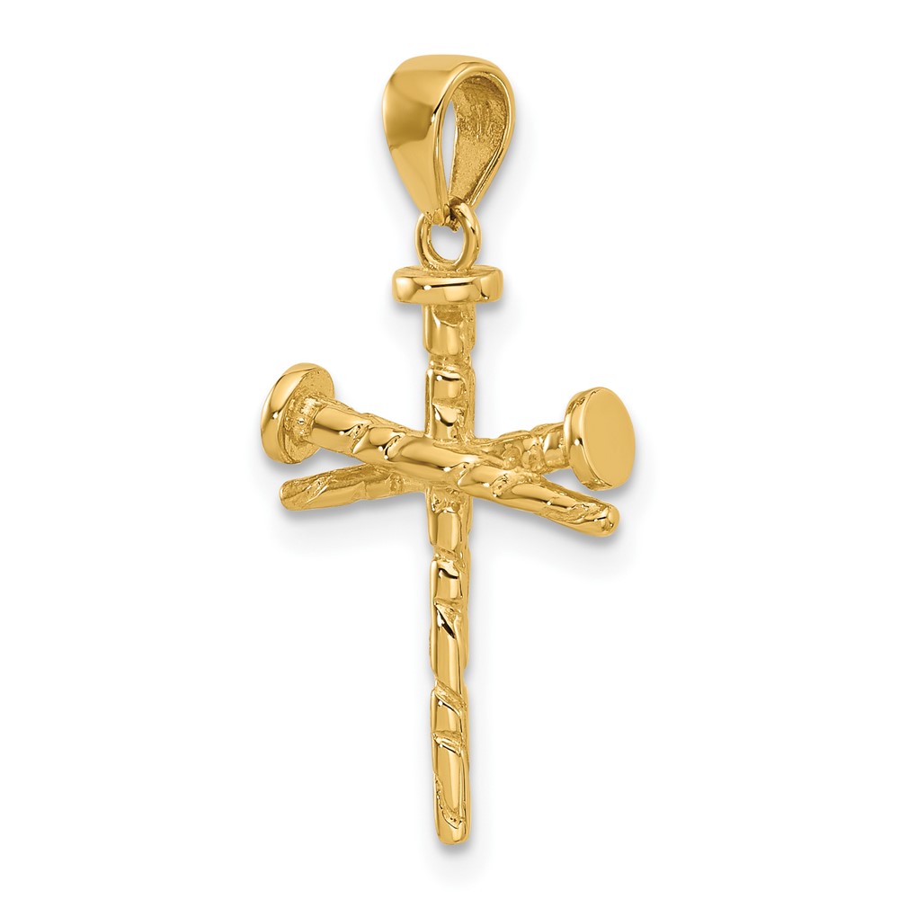 14K Polished and Textured Nails Cross Pendant (C4949)