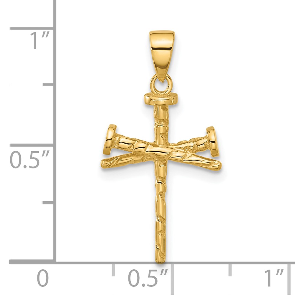 14K Polished and Textured Nails Cross Pendant (C4949)