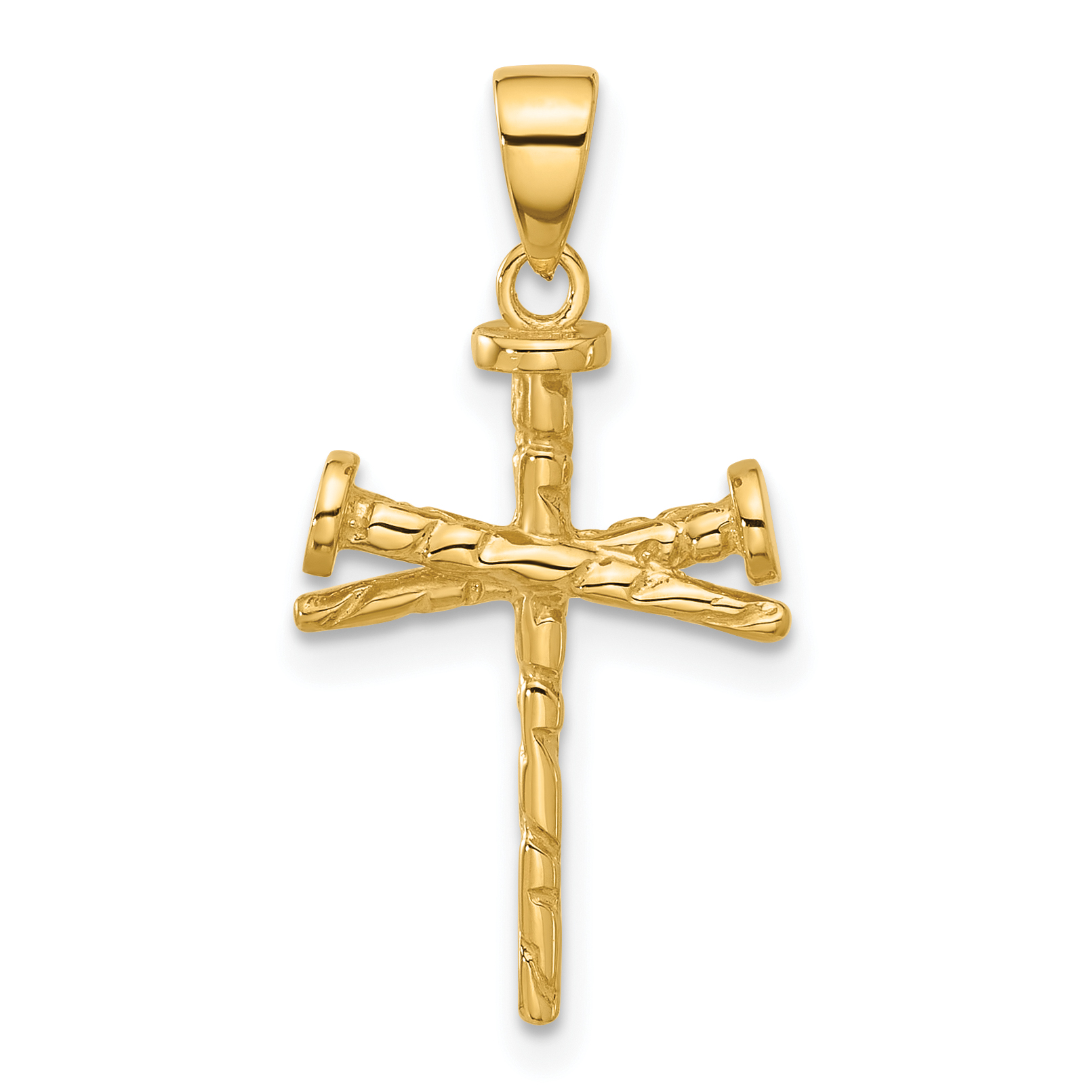 14K Polished and Textured Nails Cross Pendant (C4949)
