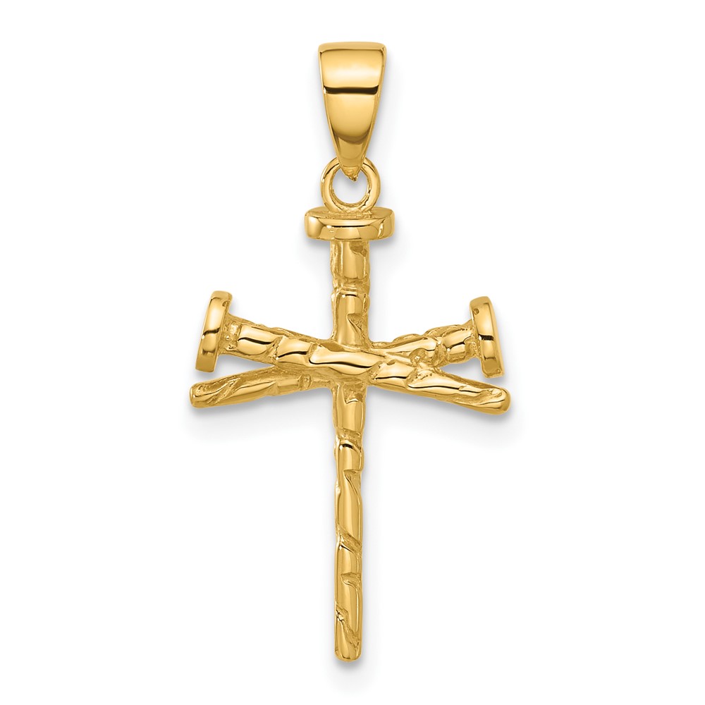 14K Polished and Textured Nails Cross Pendant (C4949)