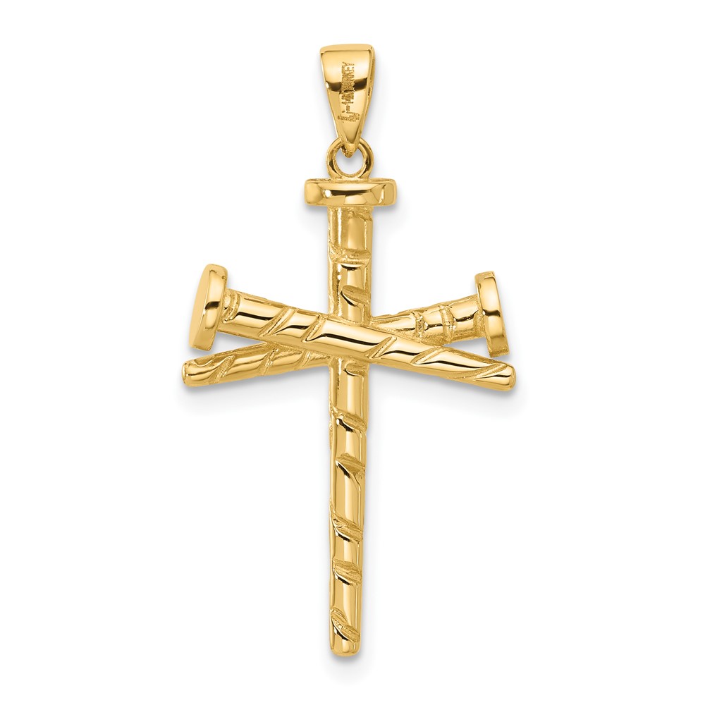 14K Polished and Textured Nails Cross Pendant (C4950)