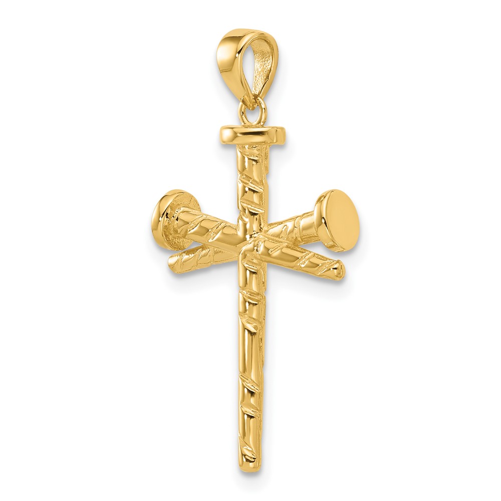 14K Polished and Textured Nails Cross Pendant (C4950)
