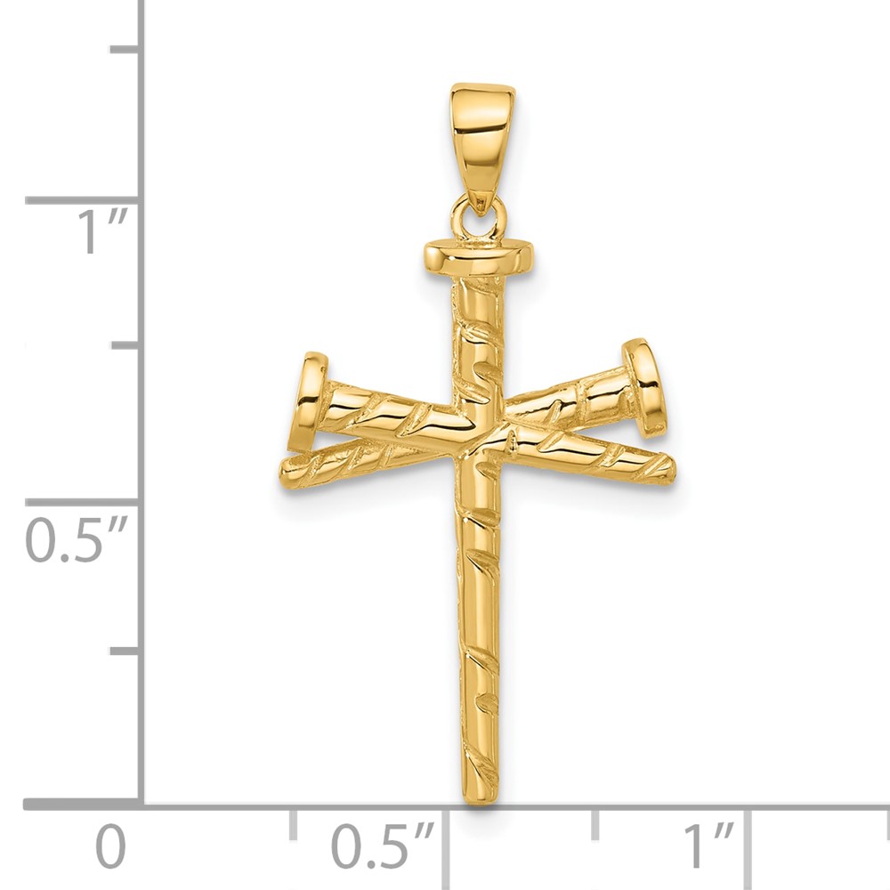 14K Polished and Textured Nails Cross Pendant (C4950)