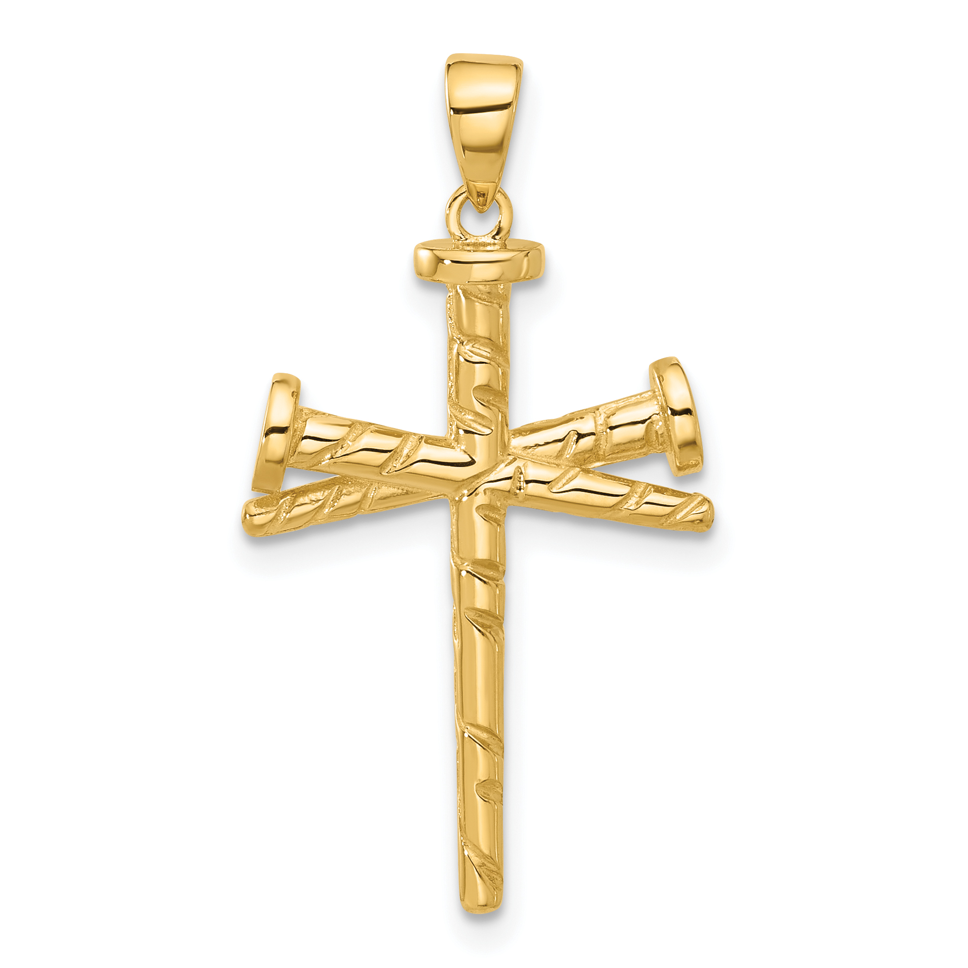 14K Polished and Textured Nails Cross Pendant (C4950)