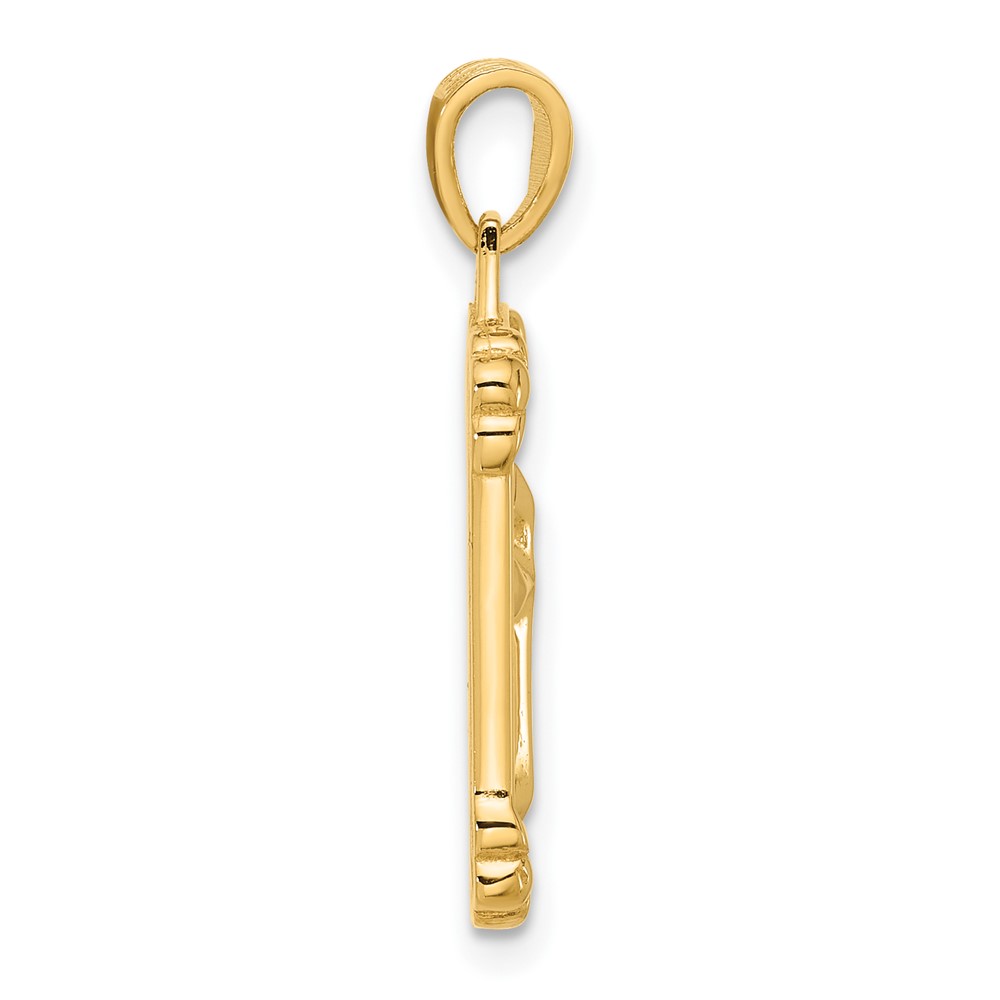 14K Polished and Textured Dog Tag Cross Pendant (C4952)