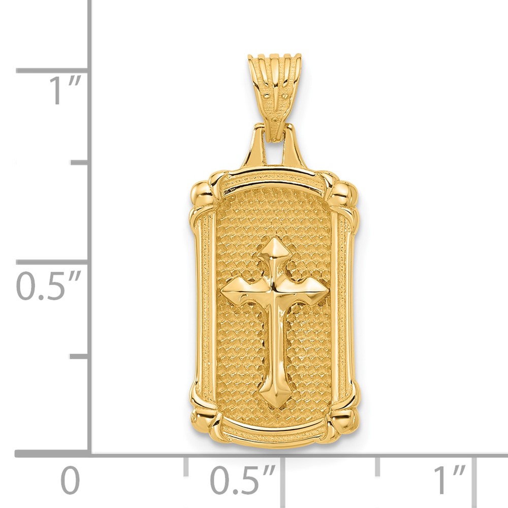 14K Polished and Textured Dog Tag Cross Pendant (C4952)