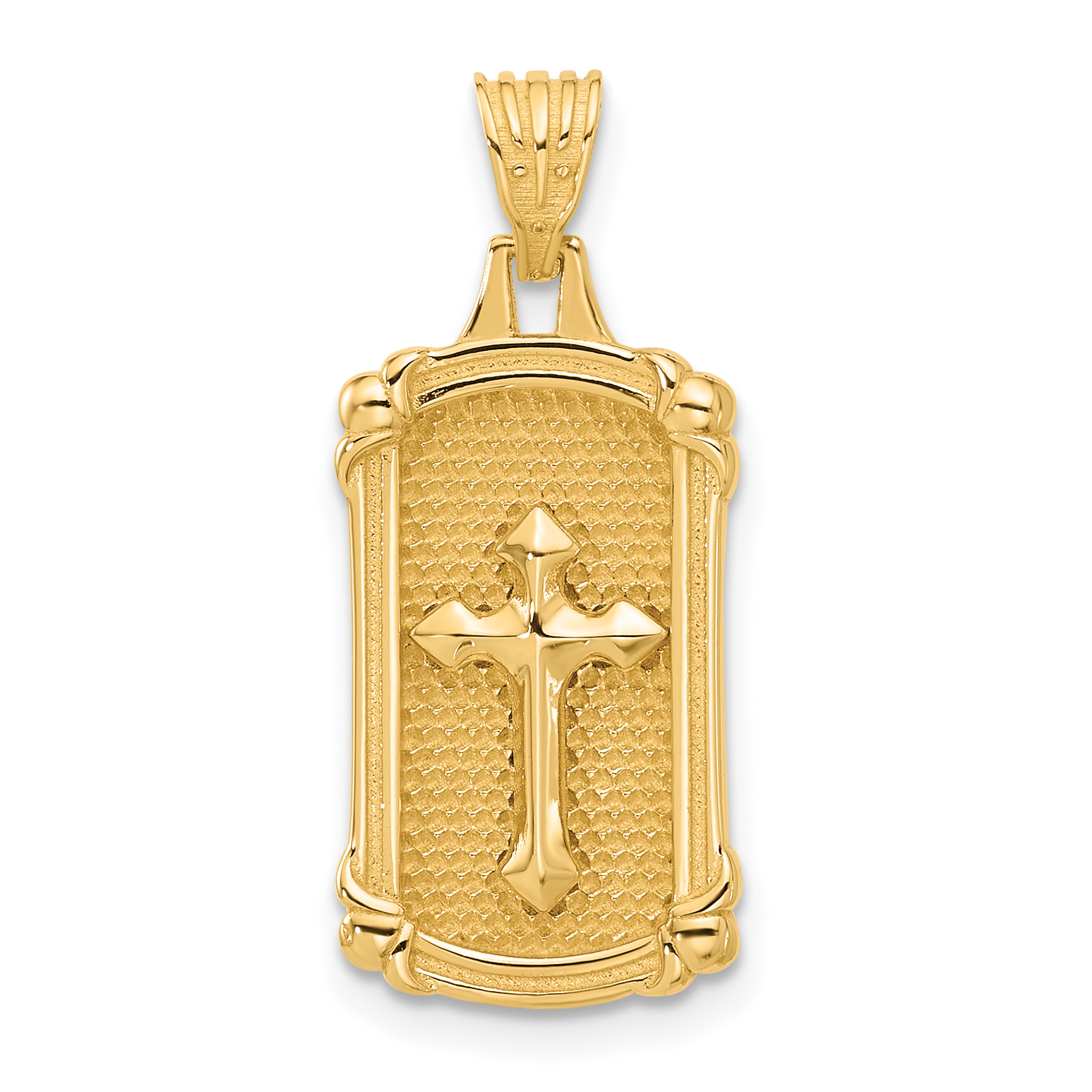 14K Polished and Textured Dog Tag Cross Pendant (C4952)