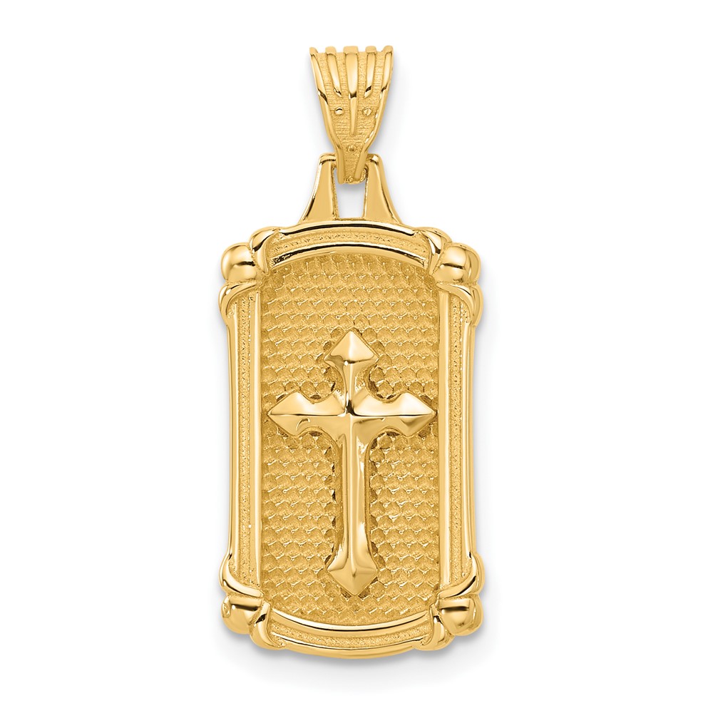 14K Polished and Textured Dog Tag Cross Pendant (C4952)