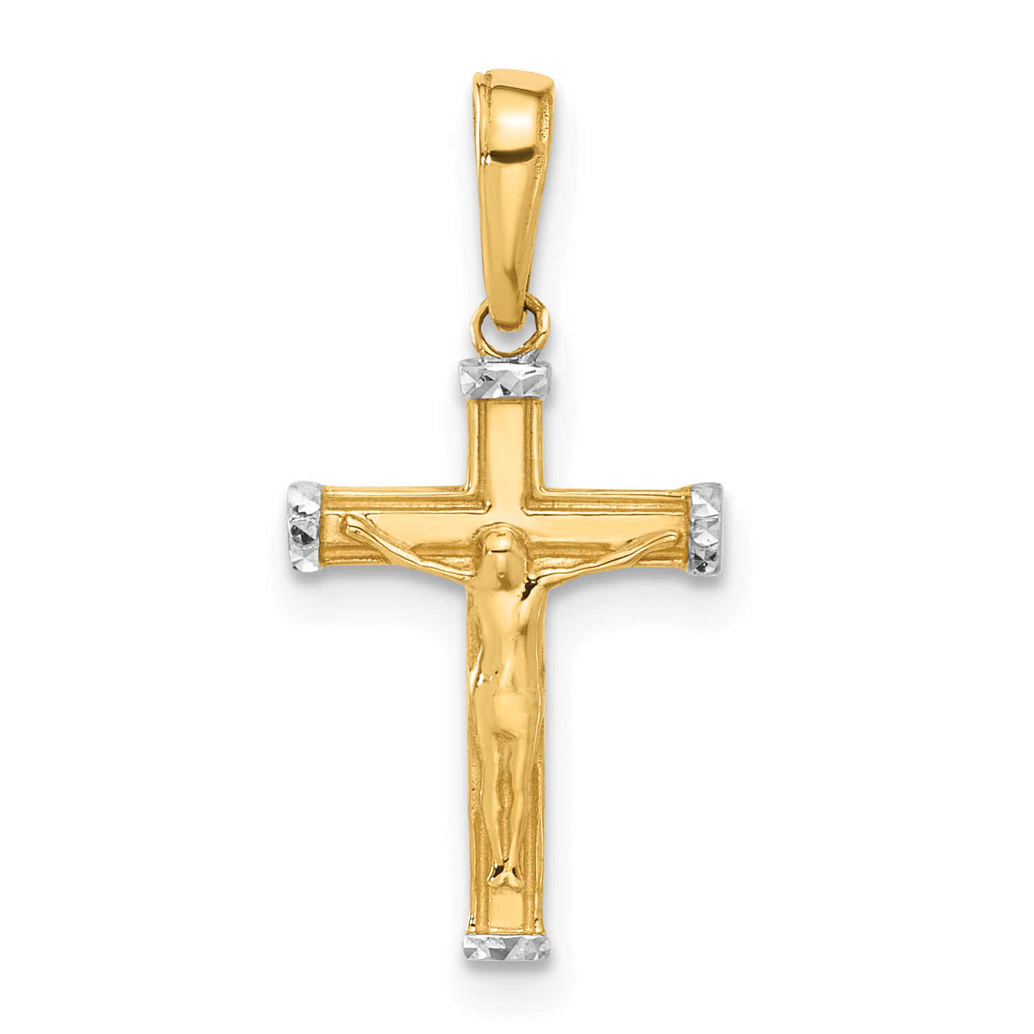 14k and White Rhodium D/C Crucifix Cross Pendant (C4956)