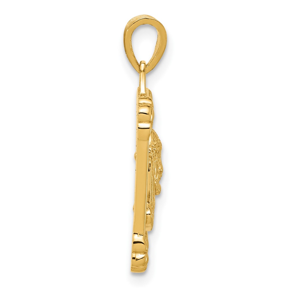 14K Polished and Textured Dog Tag Jesus Pendant (C4967)