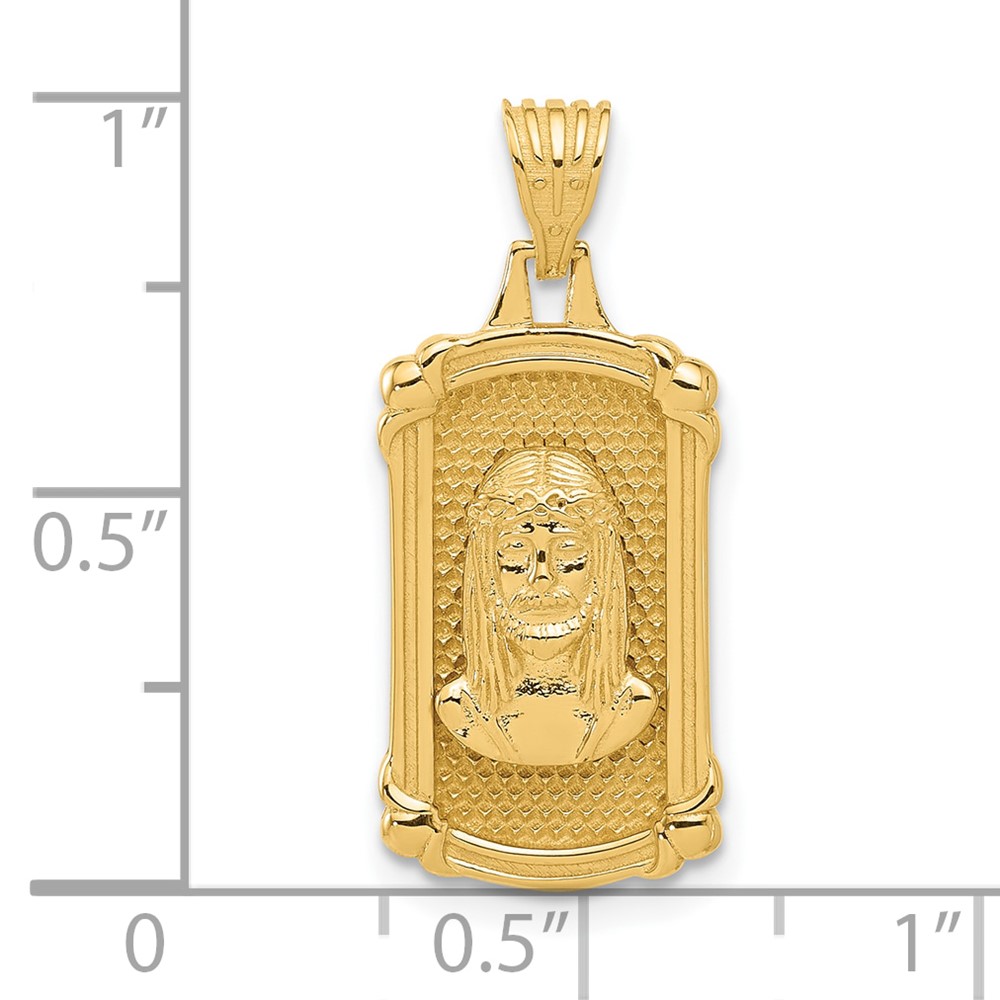 14K Polished and Textured Dog Tag Jesus Pendant (C4967)
