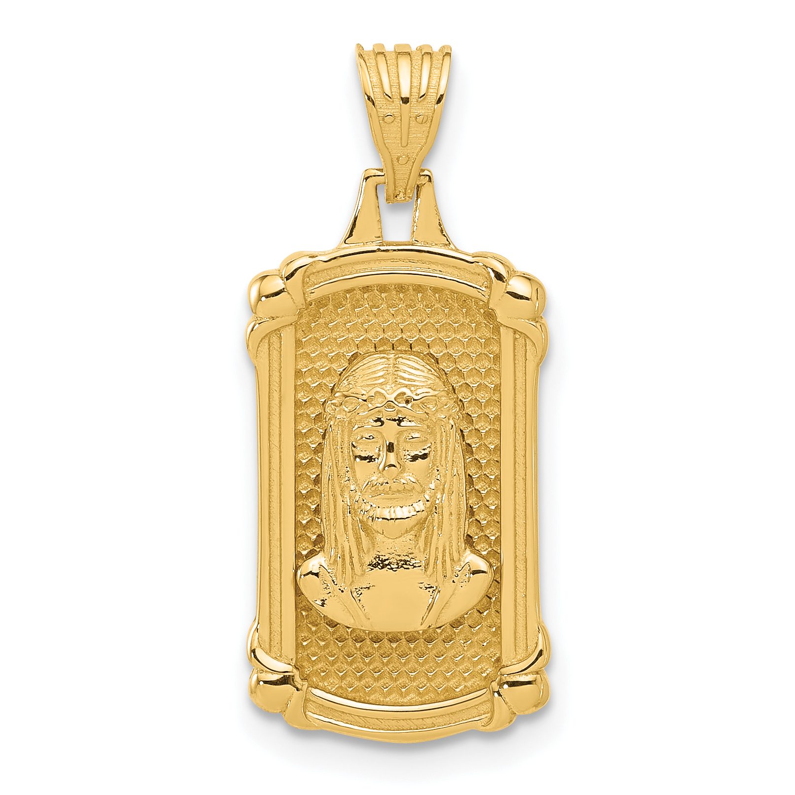 14K Polished and Textured Dog Tag Jesus Pendant (C4967)