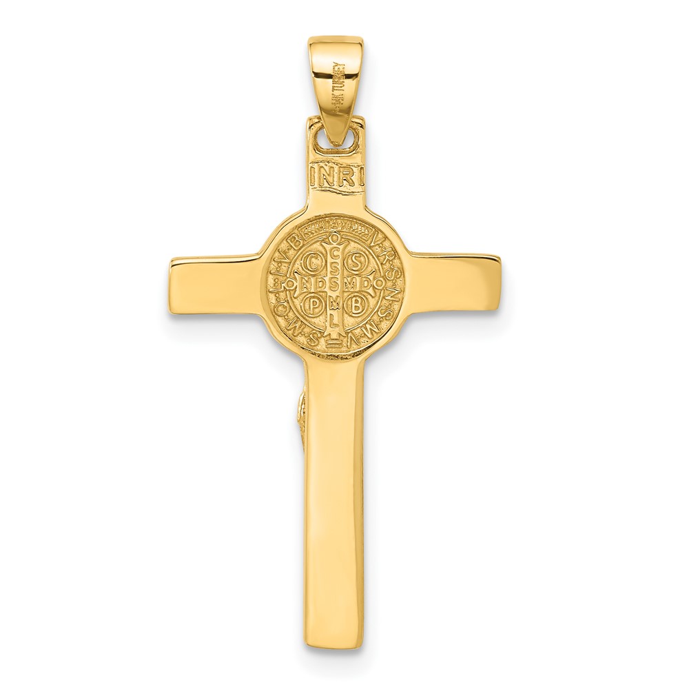 14K Polished Crucifix and St Benedict Pendant (C4971)