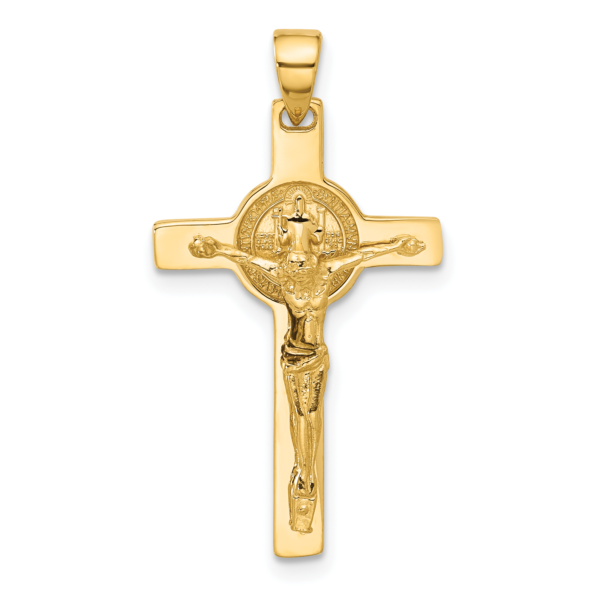 14K Polished Crucifix and St Benedict Pendant (C4971)
