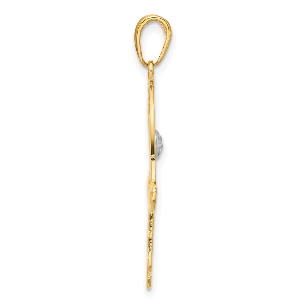 14k and White Rhodium D/C Filigree Hamsa Pendant (C4976)