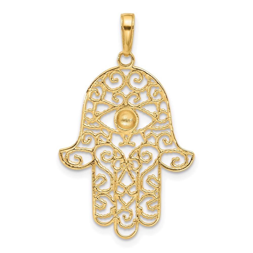 14k and White Rhodium D/C Filigree Hamsa Pendant (C4976)