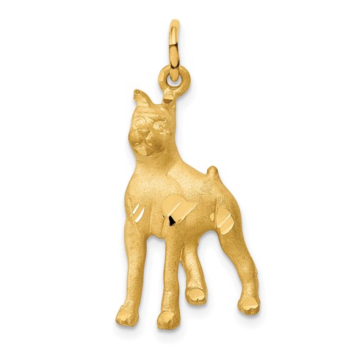 14K Yellow Gold Satin Diamond-cut Boxer Dog Charm