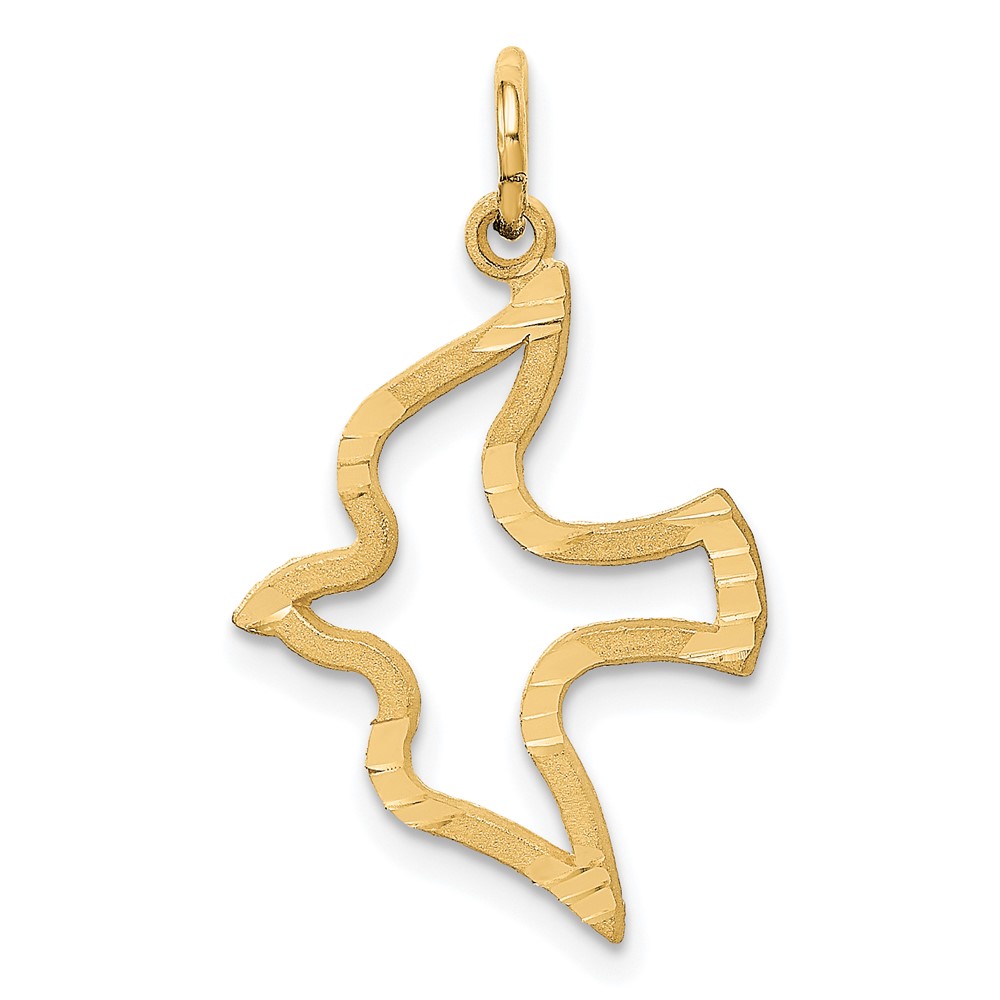 14K Yellow Gold Satin and Diamond-Cut Dove Cut-out Charm