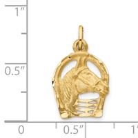 14K Yellow Gold Satin Diamond-cut Horse Head in Horseshoe Charm view 3