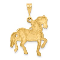 14K Yellow Gold Satin Diamond-cut Horse Pendant view 3