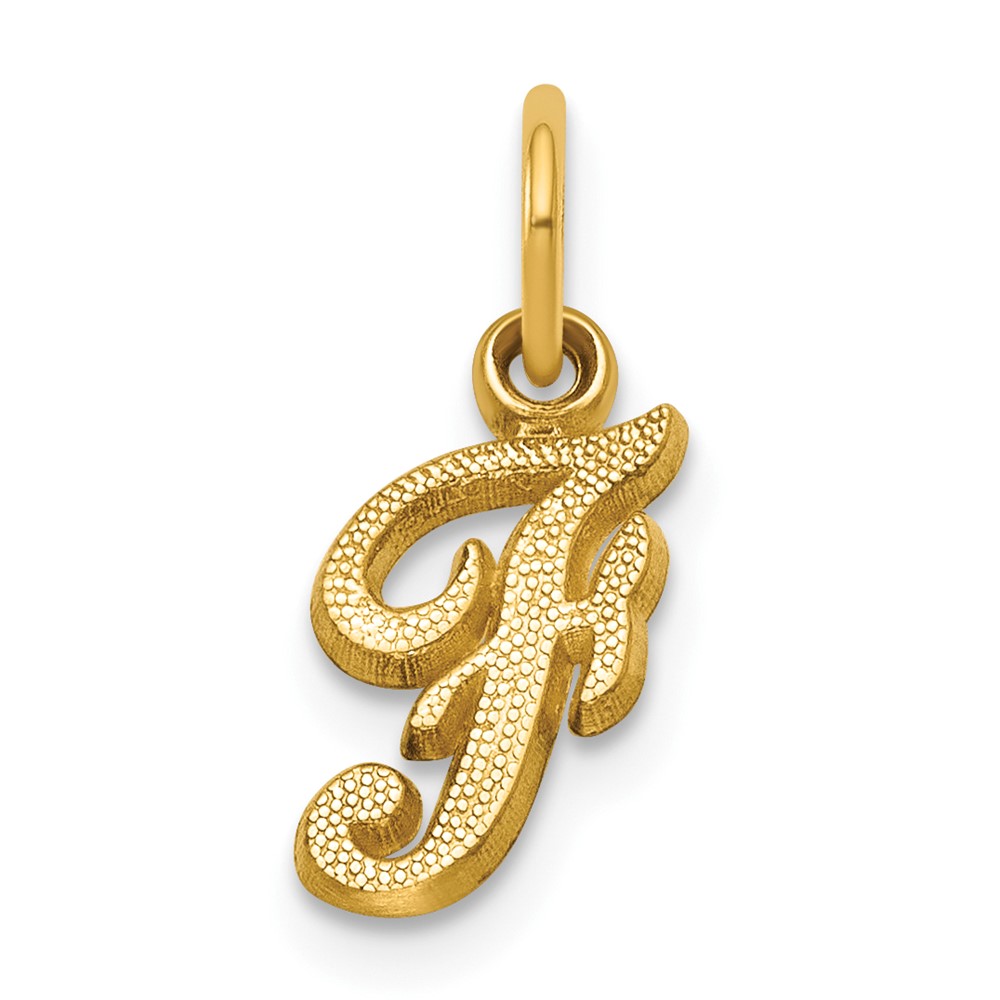 14K Yellow Gold Script Letter F Initial Charm