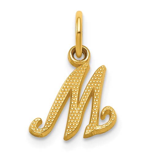 14K Yellow Gold Script Letter M Initial Charm