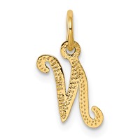 14K Yellow Gold Script Letter N Initial Charm view 3