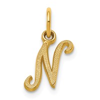 14K Yellow Gold Script Letter N Initial Charm view 1