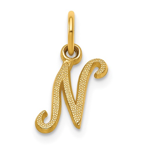 14K Yellow Gold Script Letter N Initial Charm