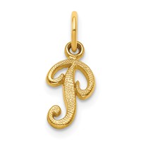 14K Yellow Gold Script Letter P Initial Charm view 1