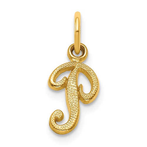 14K Yellow Gold Script Letter P Initial Charm