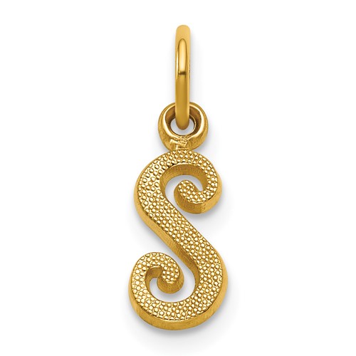 14K Yellow Gold Script Letter S Initial Charm