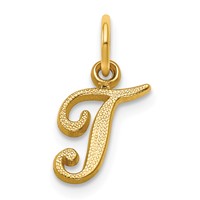 14K Yellow Gold Script Letter T Initial Charm view 1